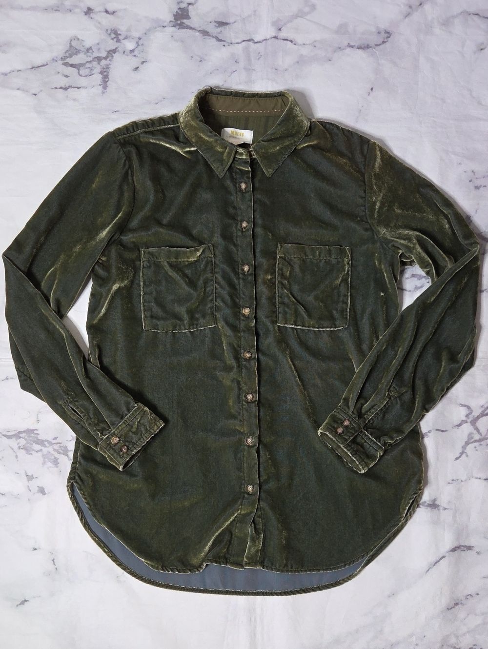 Maeve By Anthropologie Karina Green Velvet Button Down Shirt